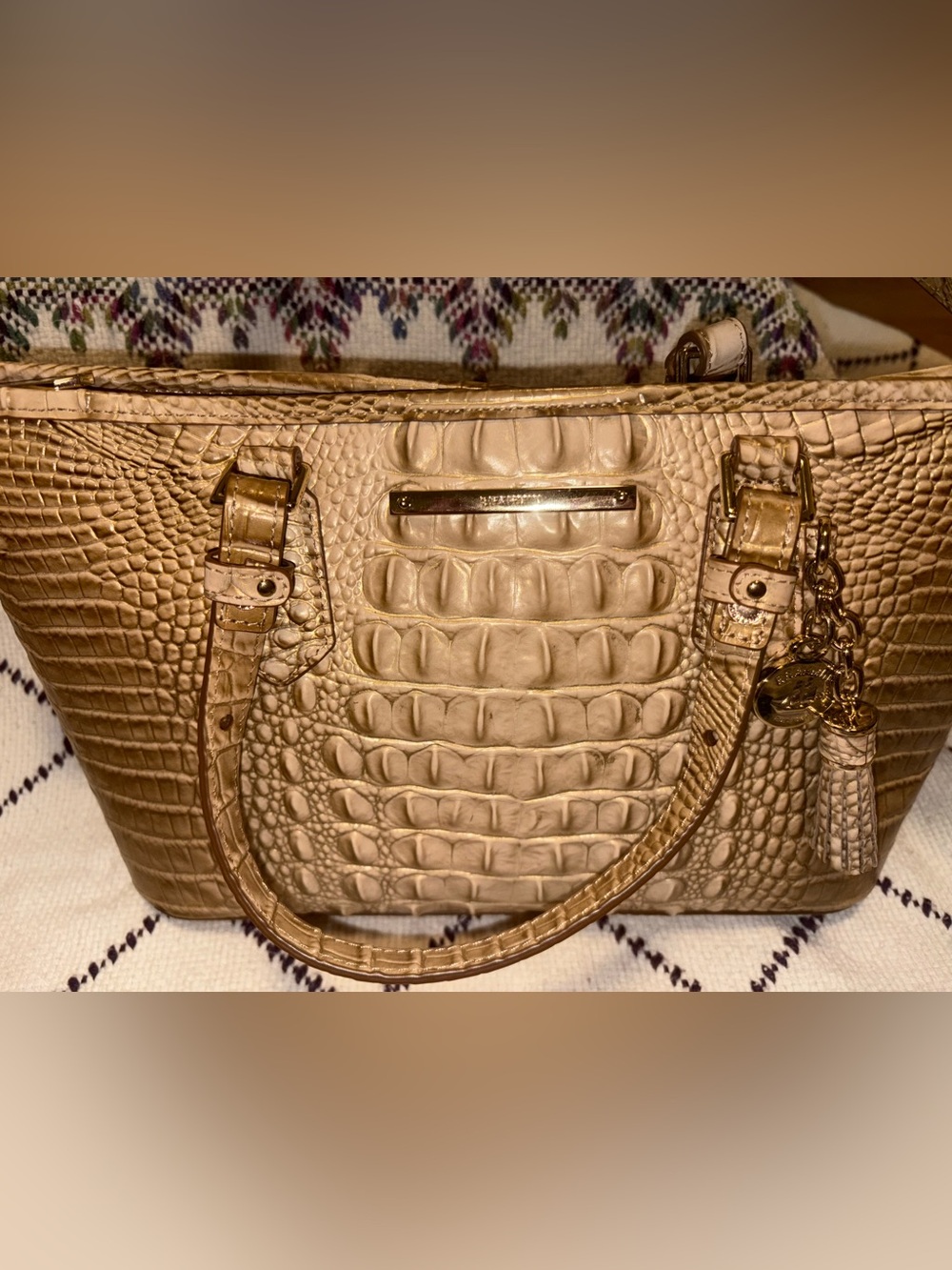 Brahmin Mini Asher Granite Melbourne Croc-Embossed Leather Satchel - Picture 6 of 16
